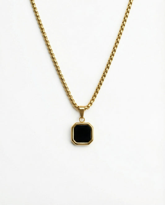 Square Black Signet Necklace