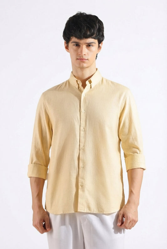 Beige Linen blended button down shirt