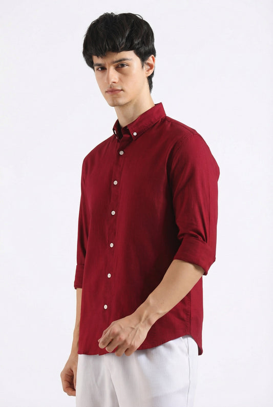 Maroon Linen blended button down shirt