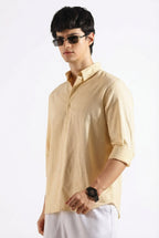 Beige Linen blended button down shirt