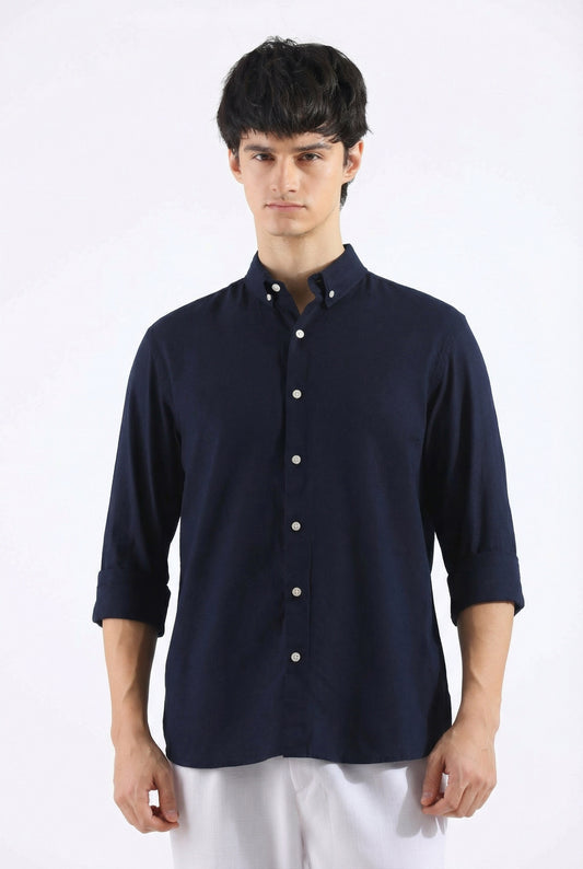 Navy blue Linen blended button down shirt