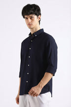 Navy blue Linen blended button down shirt