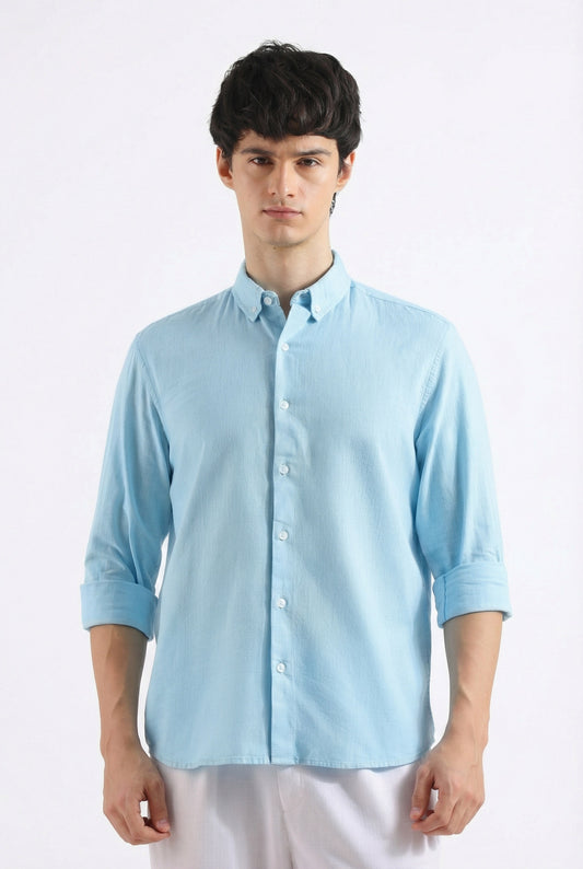 Sky blue Linen blended button down shirt