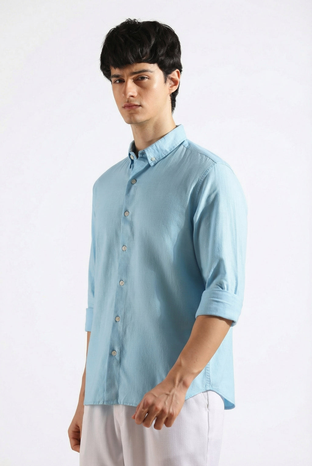 Sky blue Linen blended button down shirt