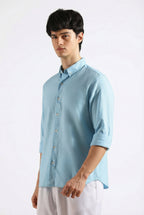 Sky blue Linen blended button down shirt
