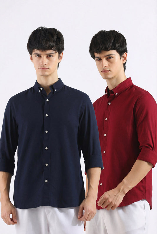Navy Blue & Maroon Linen Combo